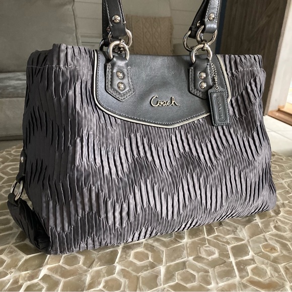 Coach Ashley Gray Gathered Satin Hobo Carryall - Picture 2 of 12